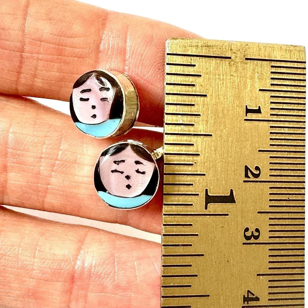 Zuni Indian Maiden Ring‎ Wrap Adjustable Sz 8 Turquoise Inlay Woman Native Amer
